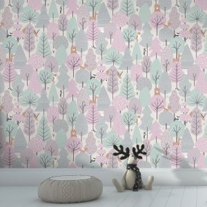 My Kingdom Wild Wood Pink & Teal Wallpaper Muriva M51603