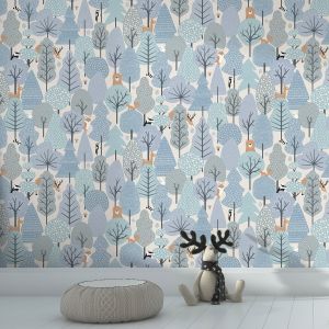 My Kingdom Wild Wood Blue & Cream Wallpaper Muriva M51611
