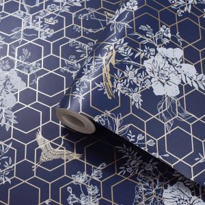Metallic Gold Wallpaper Blue / Gold Lipsy 144070
