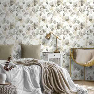 Muriva Eucalyptus Leaves Wallpaper Natural/Gold