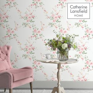 Catherine Lansfield Red and Grey Canterbury Floral Wallpaper