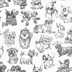 Pooches Wallpaper Mono Muriva