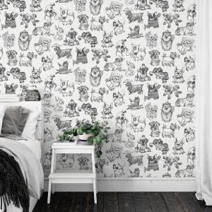 Muriva Pooches Wallpaper Mono