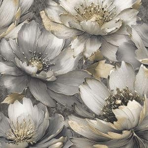 Aminah Large Floral Wallpaper Charcoal / Gold Muriva 224501