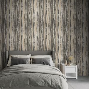 Soren Textured Striped Wallpaper Charcoal / Gold Muriva 223303