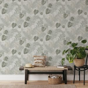 Vinyl Leaf Wallpaper Green Muriva 209113