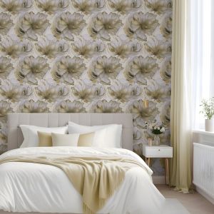 Renata Cream / Gold Metallic Floral Wallpaper Muriva 811322
