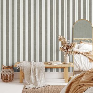 Bernice Stripe Lightly Textured Wallpaper Dark Sage Muriva N05614 