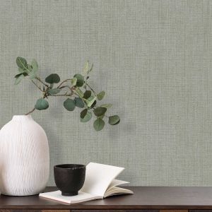 Linen Effect Wallpaper Dark Green Muriva N07814