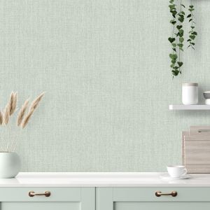 Woven Linen Textured Vinyl Wallpaper Sage Green Muriva N05804