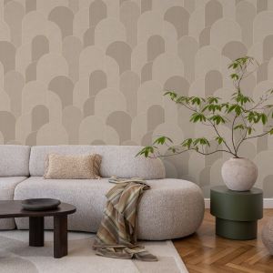 Geometric Arch Textured Vinyl Wallpaper Mocha M99708