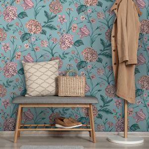 Hydrangea Flower Wallpaper Teal / Pink Rasch 260155