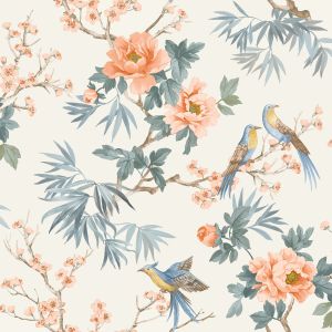 Amelie Chinoiserie Bird Wallpaper Orange Rasch 260561