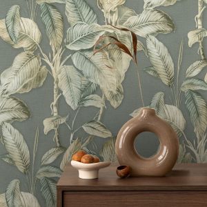 Palm Leaf Wallpaper Chalky Blue Boho Rasch 571462