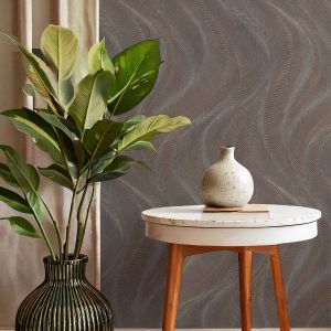 Opulenza Waves and Swirls Wallpaper Plum Metallic Rasch 659658