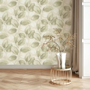 Rasch 659870Opulenza Leaf Vinyl Wallpaper Sage Green