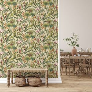 Tropical Zanzibar Heavyweight Vinyl Wallpaper Cream Rasch 400020