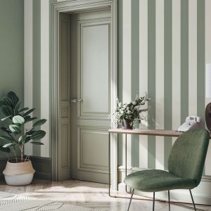 Sage Green and Cream Stripped Wallpaper World of Wallpaper 1121 Regency Stripe 