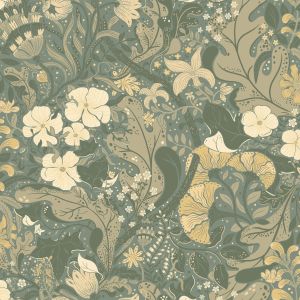 Hjarterum Elise Arts and Crafts Wallpaper Green Beige Galerie S83104