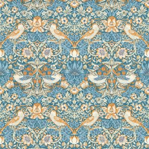 Strawberry Thief Wallpaper Denim Blue and Spice William Morris