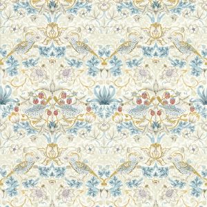 William Morris Strawberry Thief Wallpaper Linen Grey and Plum