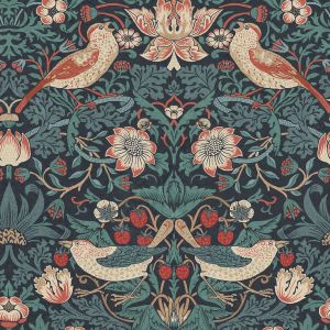 William Morris At Home Strawberry Thief Wallpaper Deep Blue 124231