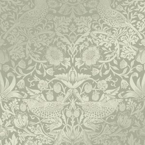 William Morris At Home Strawberry Thief Fibrous Wallpaper Sage Green 124237