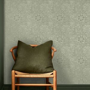 William Morris At Home Sage Green Marigold Wallpaper Fibrous 124256