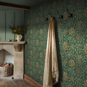William Morris At Home Honeysuckle Wallpaper Green / Yellow Pattern Number 140487