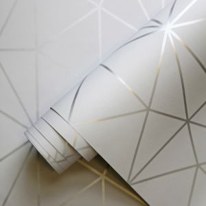 Metro Prism Geometric Triangle Wallpaper - Grey and Silver - WOW006