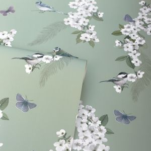 Sage Green Bird Wallpaper World of Wallpaper 900105