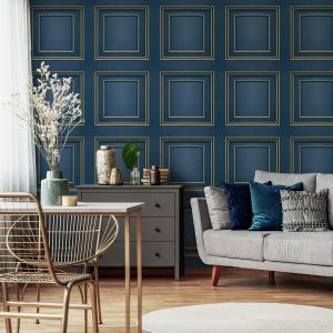 Navy Blue and Gold Panel Wallpaper World of Wallpaper Forbidden Fruit 39007 