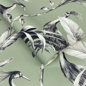 Azzurra Leaf Wallpaper Sage Green World of Wallpaper 9512 30cm x 52cm SAMPLE