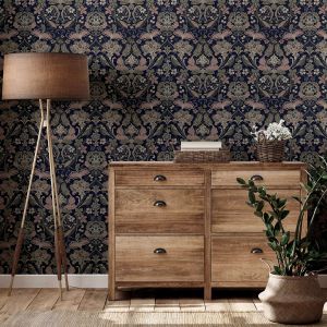 Woodland Wallpaper Navy / Pink / Olive World of Wallpaper 946104