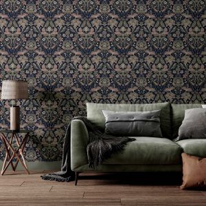 Floral Wallpaper Navy / Pink / Olive World of Wallpaper 946104