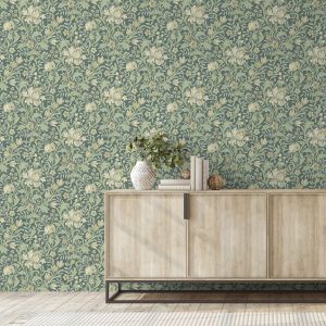 Arts and Crafts Floral Wallpaper Green World of Wallpaper 204104