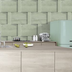 Sage Green Wood Panel Wallpaper
