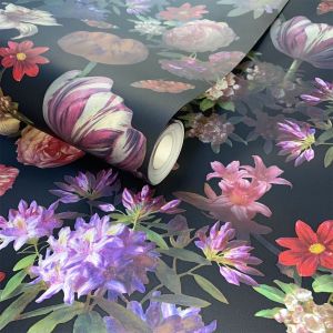 Black and Multi Botanical Wallpaper