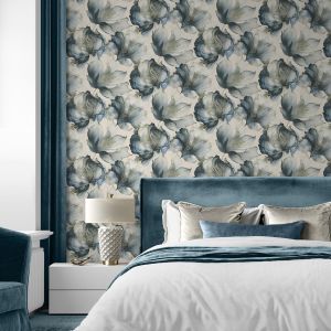 Floral Wallpaper Blue / Gold World of Wallpaper AF0033