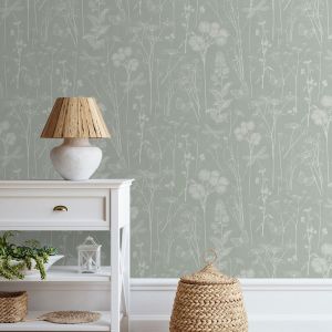Sage Green Floral Wallpaper World of Wallpaper
