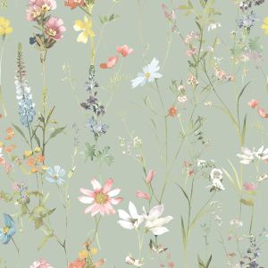 Elsie Floral Wallpaper Sage Green World of Wallpaper AF0044