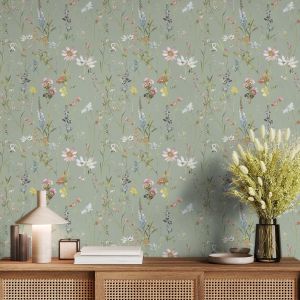 Floral Wallpaper Sage Green World of Wallpaper AF0044
