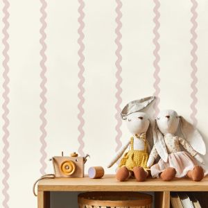 World Of Wallpaper Do the Wiggle Striped Children's Wallpaper Pink / White 50475