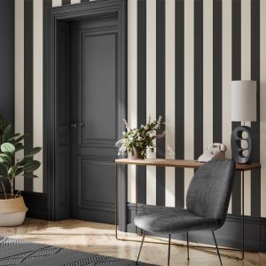 Regency Stripe Black / Cream World of Wallpaper 1123 Exclusive Wallpaper 