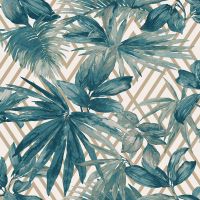 Forage Geo Leaf Wallpaper Teal Gold Grandeco 156001