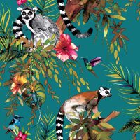 Lemur Wallpaper Teal Holden 12402