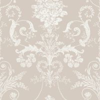 Laura Ashley Josette Damask Wallpaper White / Dove Grey 113378