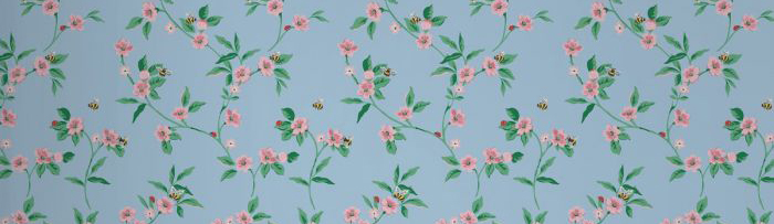 Cath Kidston Greenwich Flowers Wallpaper Blue / Pink 182513