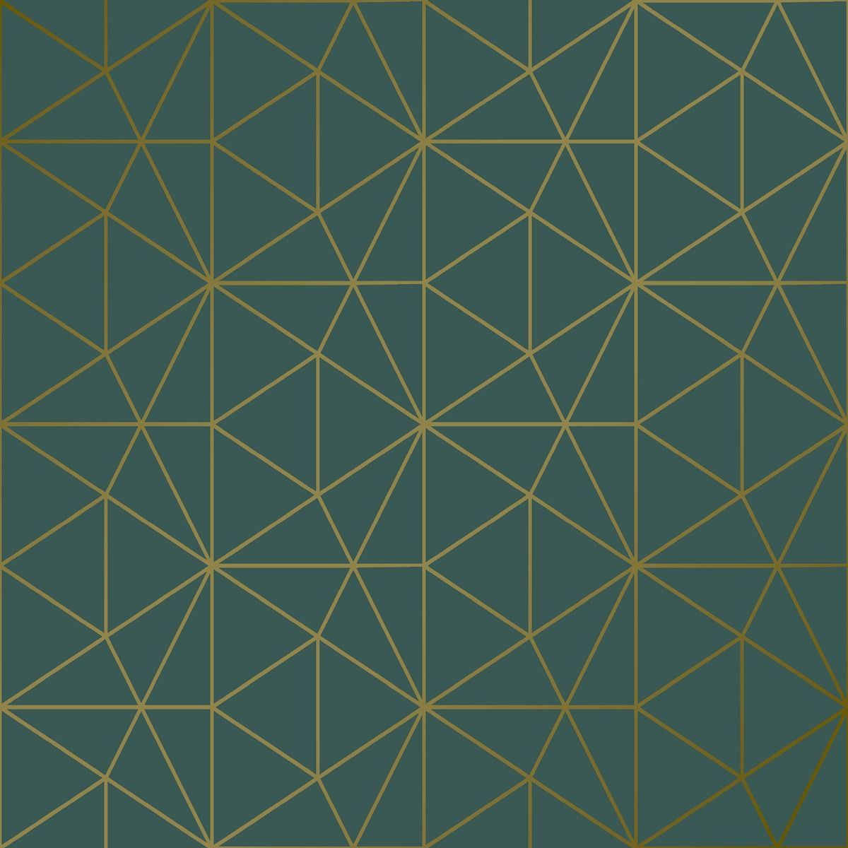 Metro Prism Geometric Triangle Wallpaper - Emerald Green and Gold - WOW037