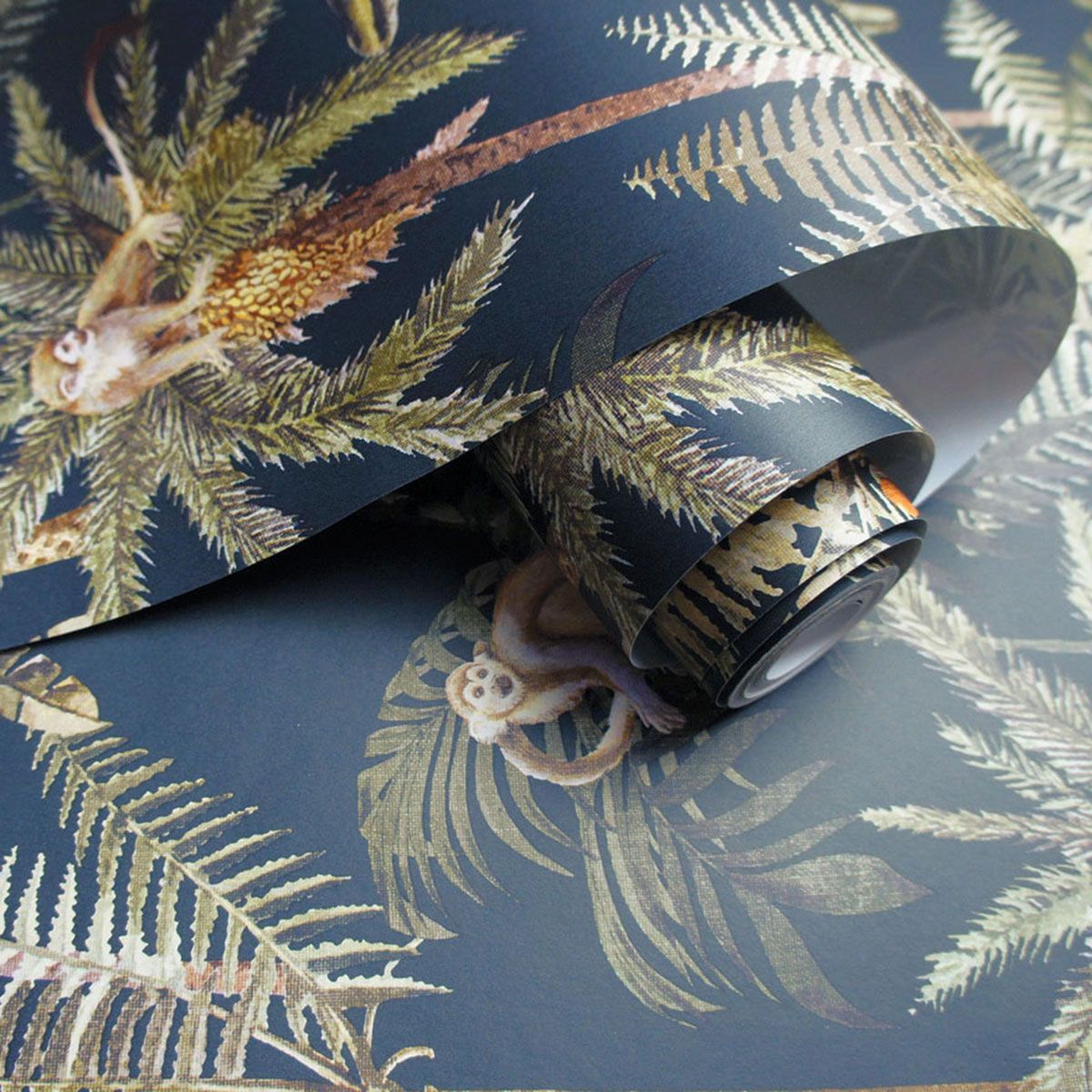 Amazonia Monkey Trees Jungle Wallpaper Navy Blue World of Wallpaper WOW038